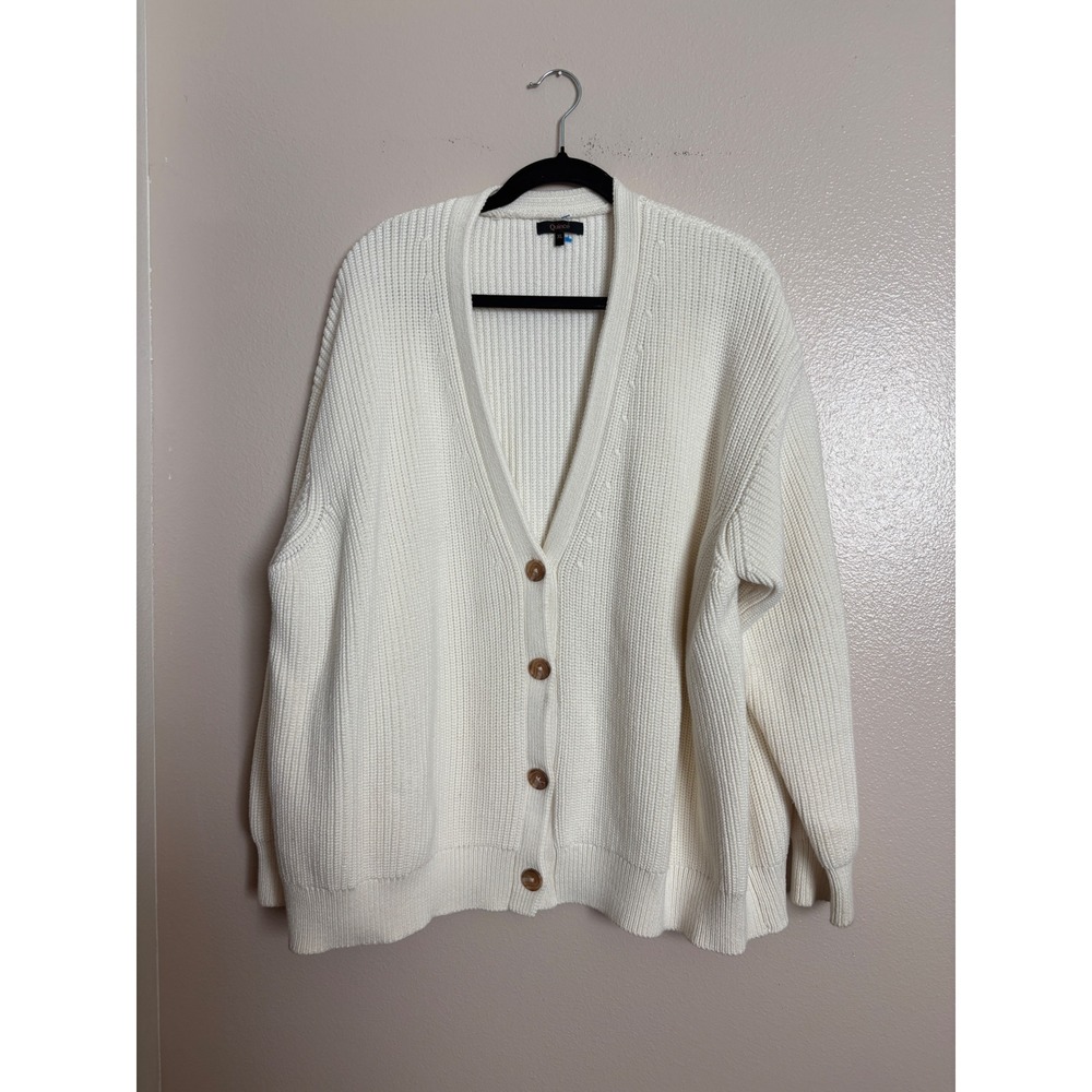 Quince Organic Cotton Women's Oversized Boyfriend Knit Cardigan Ivory Size XL - Picture 2 of 7